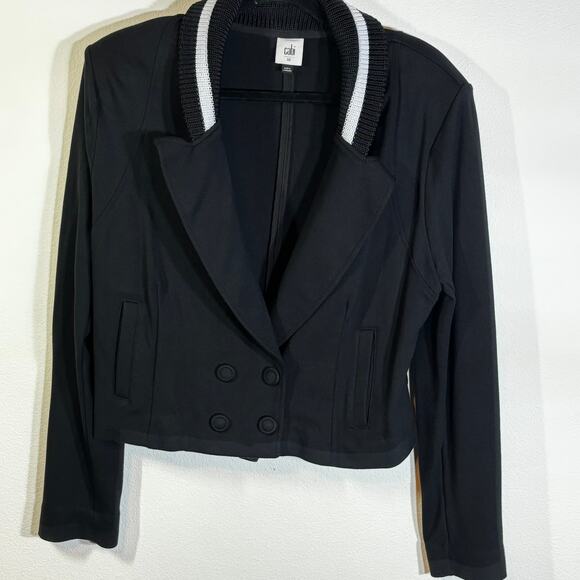 Cabi Wondrous Black Tie Jacket 6033 Long Sleeve Crop Button Stretch Womens Sz 12 - Picture 1 of 7